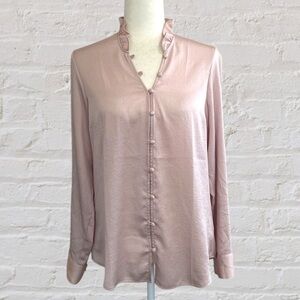 Express Blush Pink Portofino Ruffle V-Neck Button Loop Textured Blouse Shirt